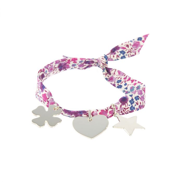 atelier de famille Bracelet à composer sur ruban Liberty Argent massif (gravure manuelle)
