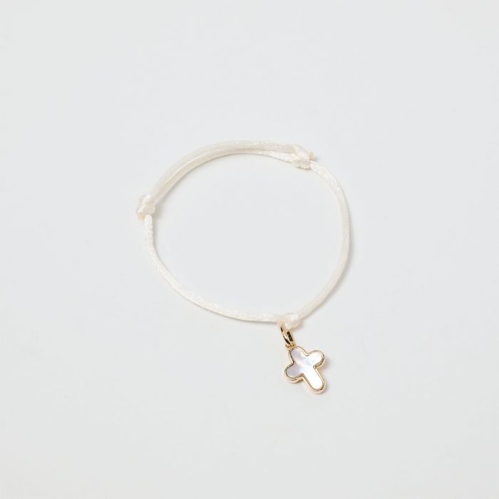 atelier de famille Bracelet croix en nacre sur lien satin atelier de famille Bracelet croix en nacre sur lien satin