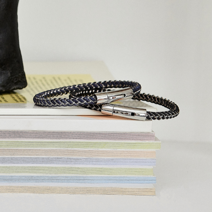 atelier de famille Bracelet Cuir Torsadé et fil acier pour homme Bleu atelier de famille Bracelet Cuir Torsadé et fil acier pour homme Bleu