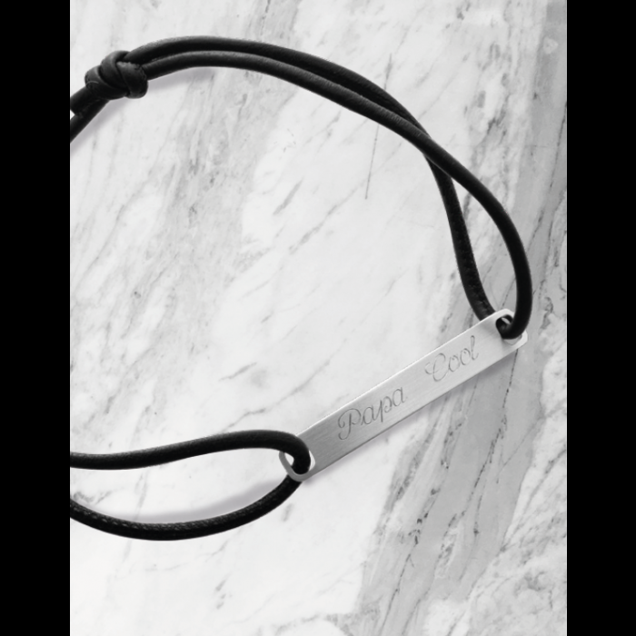 atelier de famille Bracelet homme plaque Argent brossé simili cuir (gravure joaillier)