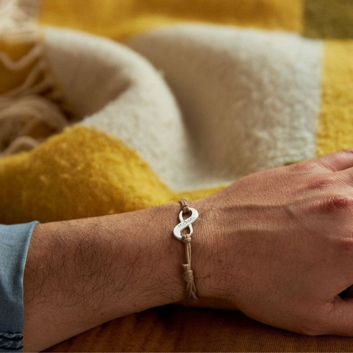 Atelier De Famille Bracelet Infini Pour Homme Sur Coton Ciré (gravure Manuelle)