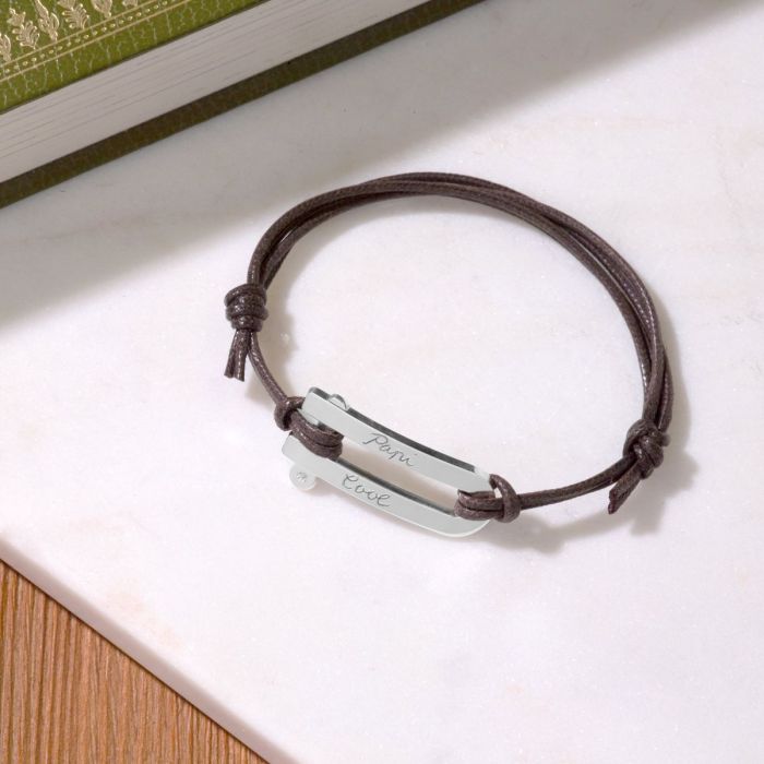 atelier de famille Bracelet manille pour homme sur coton ciré Argent massif