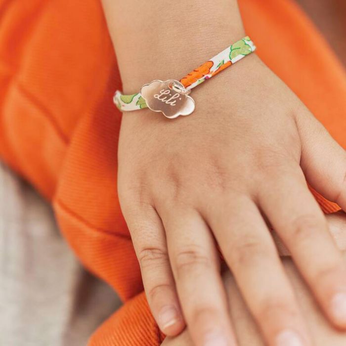 Atelier De Famille Bracelet Petit Nuage Argent Massif Sur Cordon Liberty (gravure Manuelle)