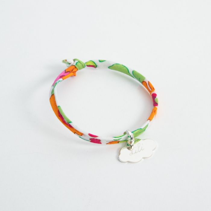 atelier de famille Bracelet petit nuage Argent massif sur cordon liberty (gravure manuelle)