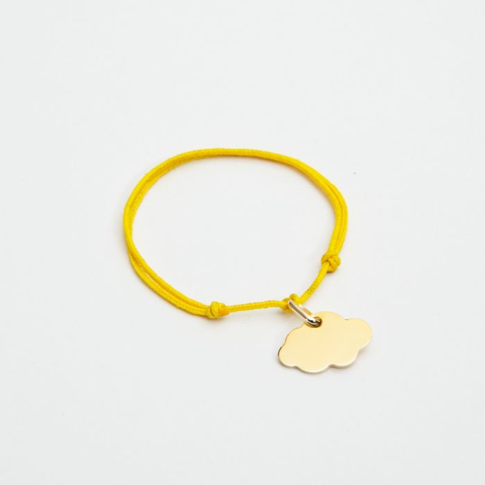 Atelier De Famille Bracelet Petit Nuage Plaqué Or Sur Lien Coton (gravure Manuelle)