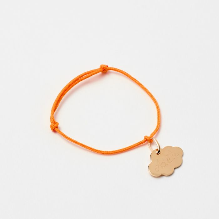atelier de famille Bracelet petit nuage Plaqué or sur lien coton (gravure manuelle)