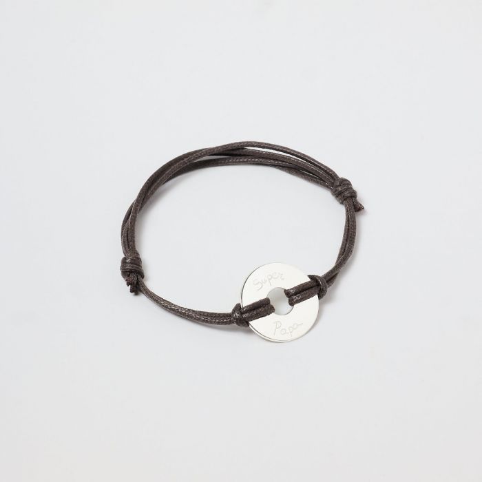 Atelier De Famille Bracelet Petite Cible Pour Homme Sur Lien Coton Ciré (gravure Manuelle)