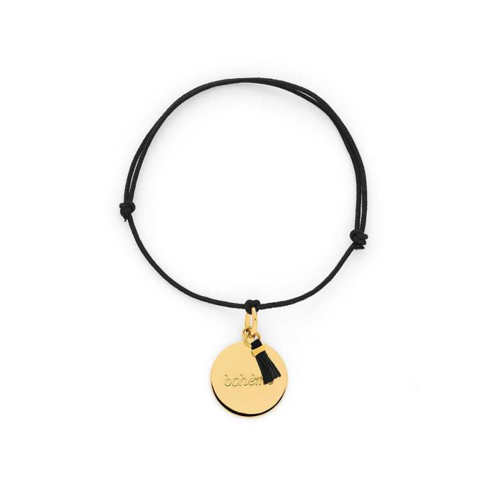 Atelier De Famille Bracelet Petite Médaille à Message Et Mini Pompon Plaqué Or