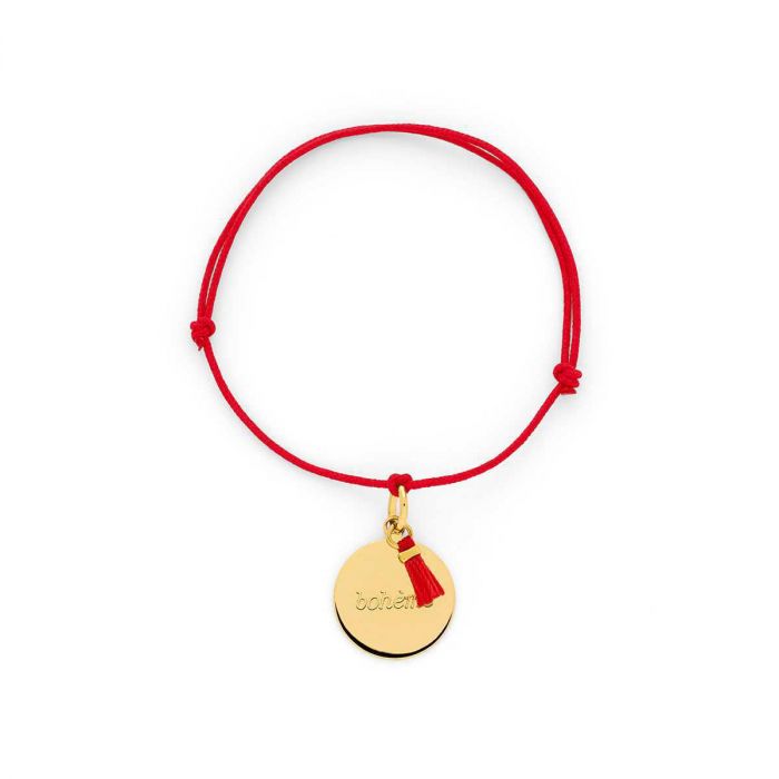 atelier de famille Bracelet petite médaille à message et mini pompon plaqué Or