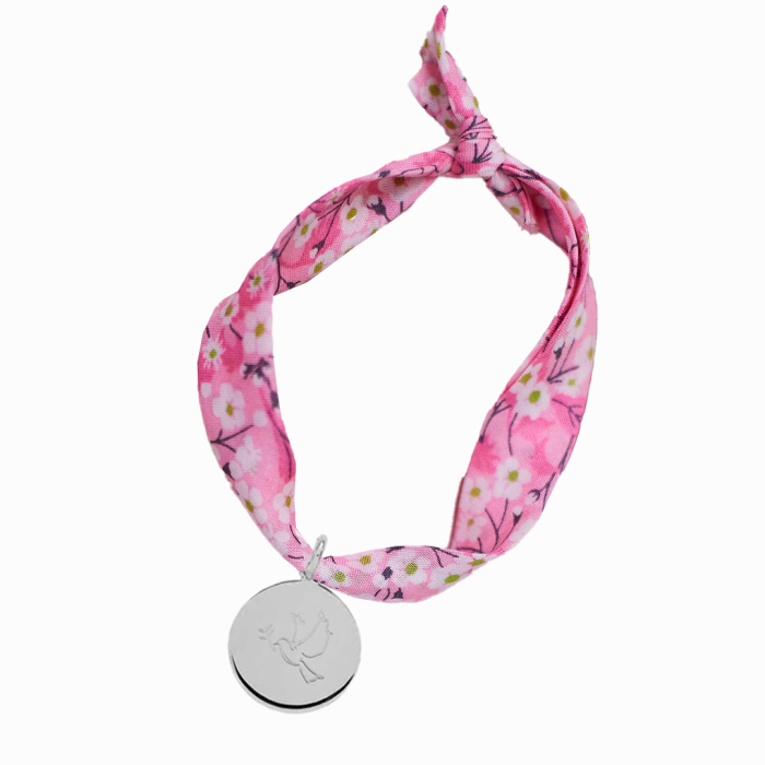 Atelier De Famille Bracelet Petite Médaille Colombe Sur Liberty (gravure Joaillier)