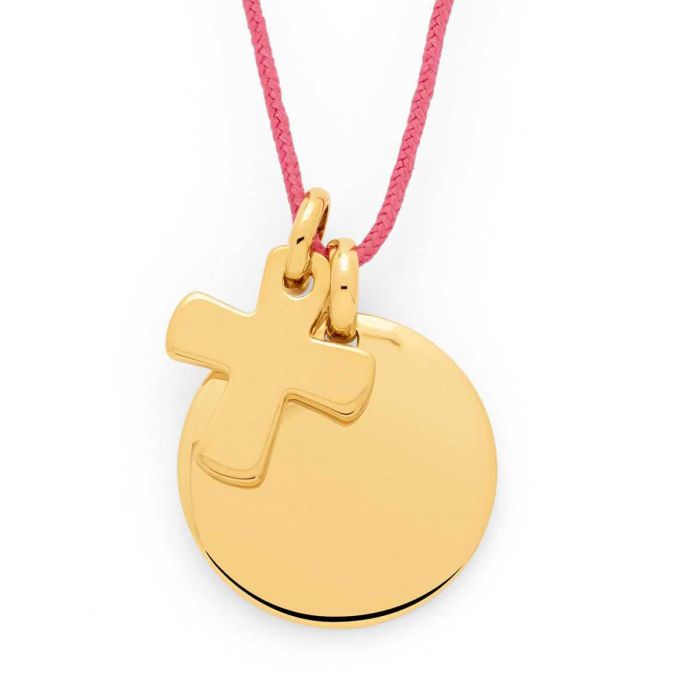 atelier de famille Collier 1 breloque 1 mini breloque sur lien coton plaqué Or