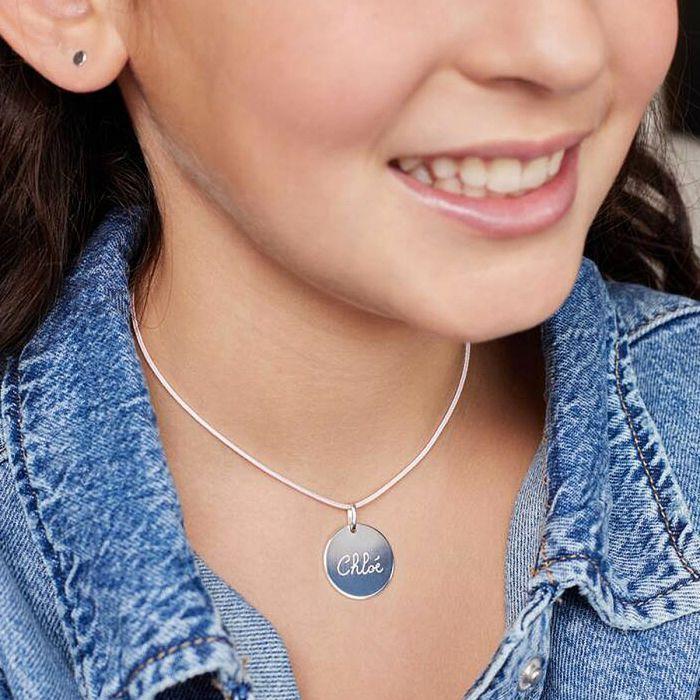 atelier de famille Collier 1 breloque sur lien coton Argent massif (gravure manuelle)