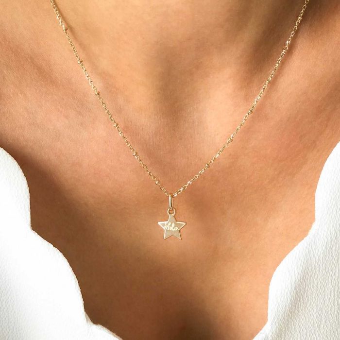 Atelier De Famille Collier 1 Mini Breloque Sur Chaîne Perlée Plaqué Or