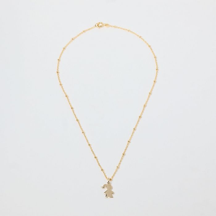 atelier de famille Collier 1 mini breloque sur chaîne perlée plaqué Or