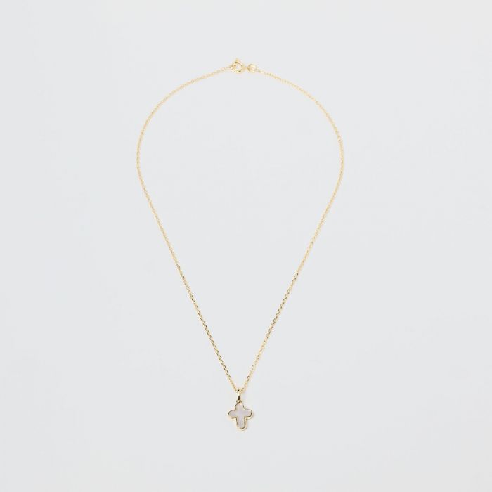 Atelier De Famille Collier Croix En Nacre Sur Chaîne Forçat Plaqué Or