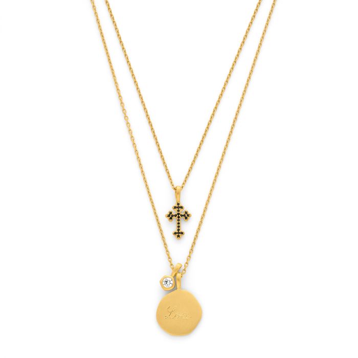 atelier de famille Collier Double chaîne et pampilles Plaqué Or atelier de famille Collier Double chaîne et pampilles Plaqué Or