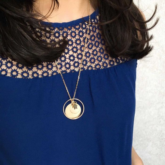 Atelier De Famille Collier Ellipse 2 Médailles Et Nacre Fine Plaqué Or