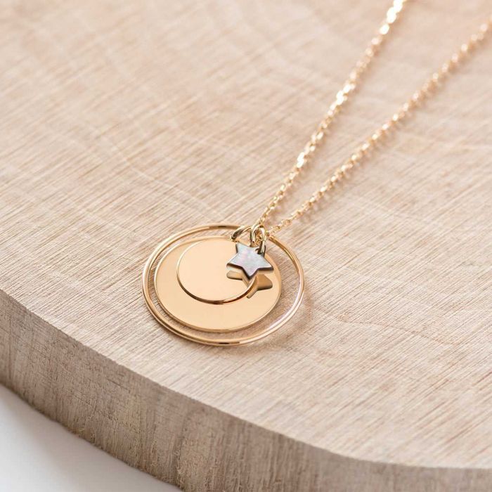 Atelier De Famille Collier Ellipse 2 Médailles Et Nacre Fine Plaqué Or