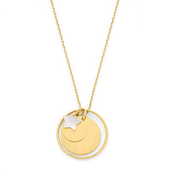 atelier de famille Collier Ellipse 2 médailles et nacre fine plaqué Or