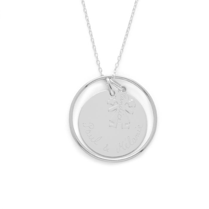 atelier de famille Collier ellipse grande médaille et mini breloque Argent massif (gravure manuelle)