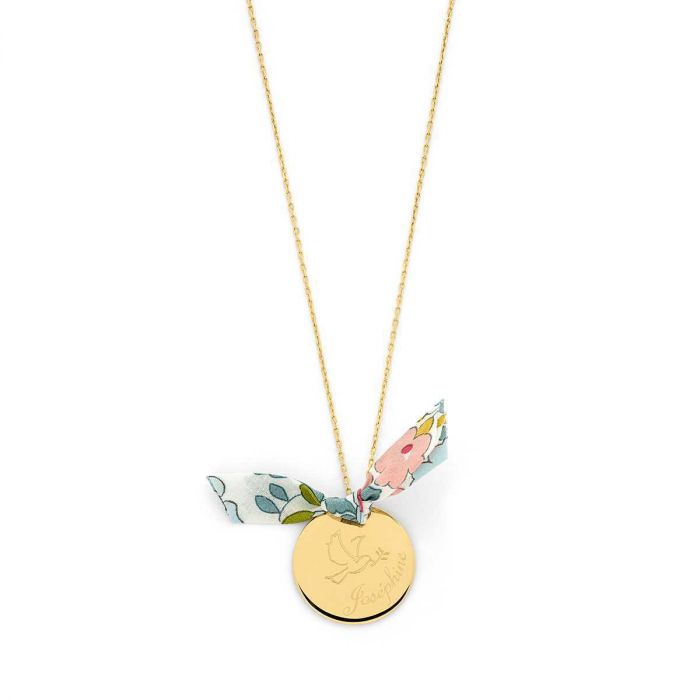 atelier de famille Collier grande médaille colombe et prénom sur chaîne plaqué Or (gravure joaillier) - 2.7cm