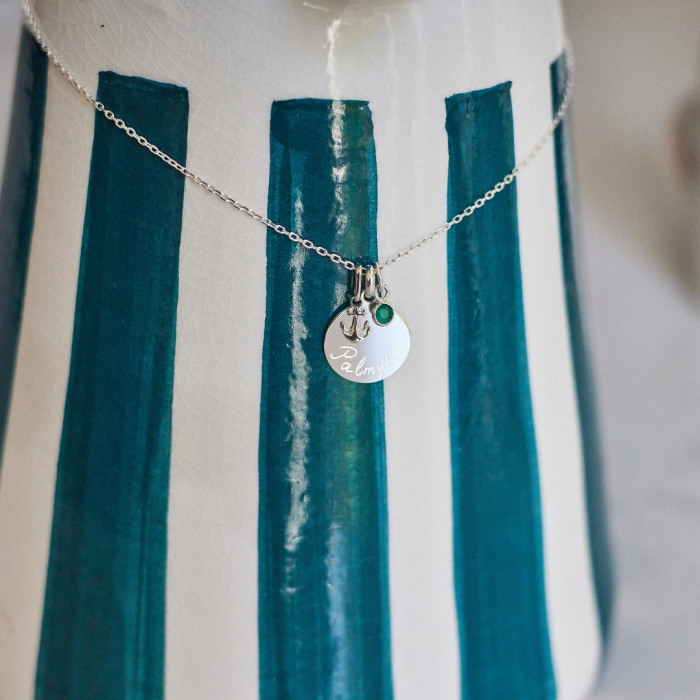 Atelier De Famille Collier Mini Ancre Pierre Et Petite Médaille Sur Chaîne Argent