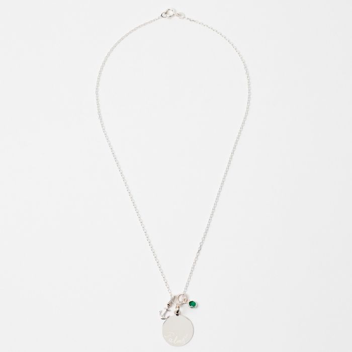 Atelier De Famille Collier Mini Ancre Pierre Et Petite Médaille Sur Chaîne Argent
