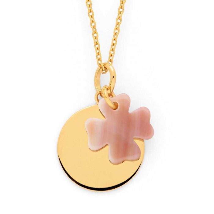 Atelier De Famille Collier Petite Médaille Plate Et Nacre Fine Sur Chaîne Forçat Plaqué Or (gravure Manuelle)