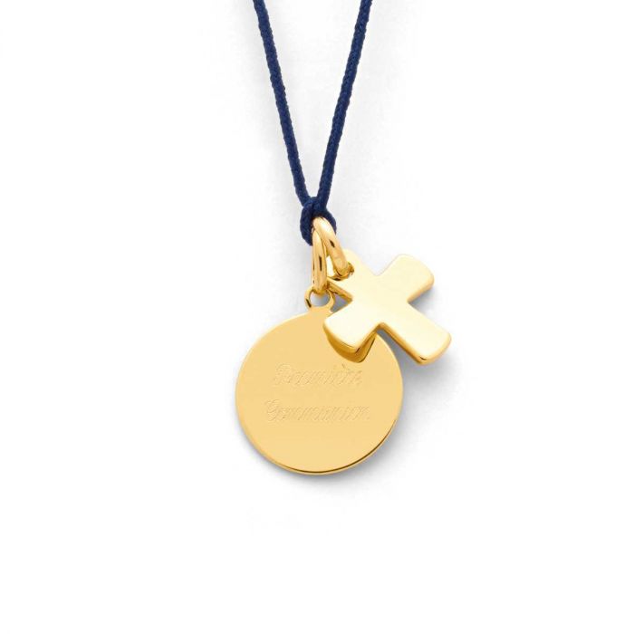 atelier de famille Collier petite médaille plate et petite croix (gravure joaillier)
