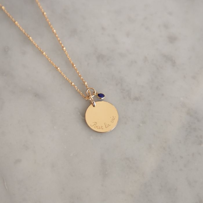 Atelier De Famille Collier Rond Plat Et Pierre De Naissance Sur Chaîne Perlée