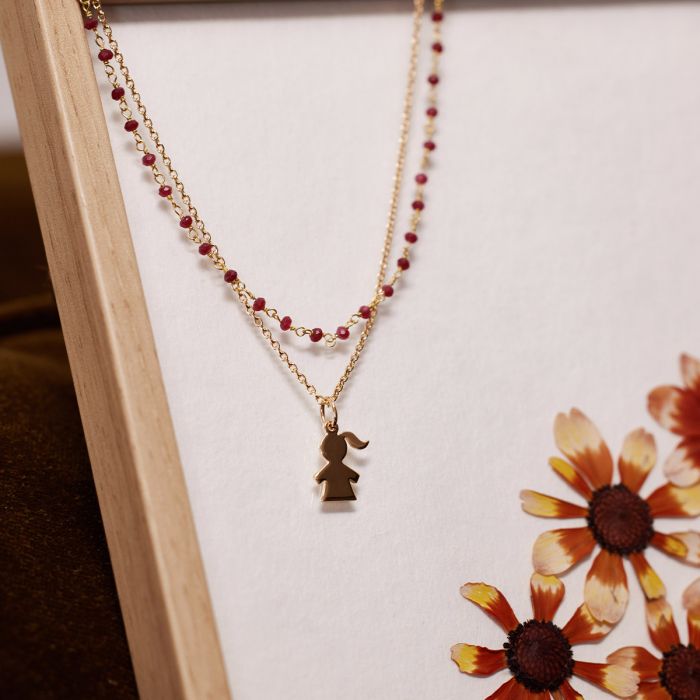 Atelier De Famille Double Collier Chaîne Maille Forçat Et Pierres Fines