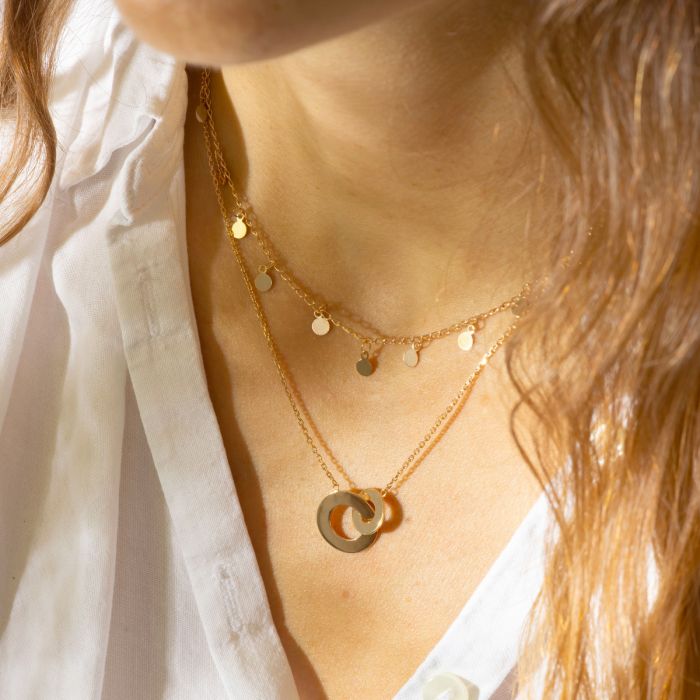 atelier de famille Duo collier paillettes et collier duo de cibles plaqué Or