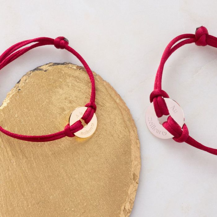 atelier de famille Duo de bracelets petite et mini cible sur lien satin (gravure joaillier)