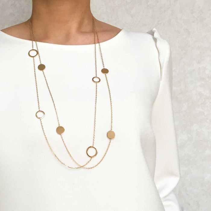 atelier de famille Duo de sautoirs chaîne anneaux et mini ronds plaqué Or