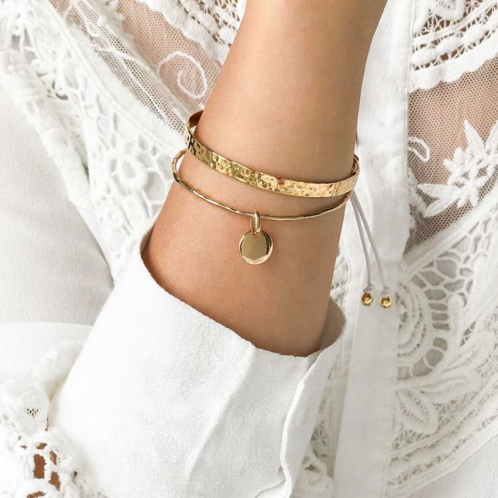 atelier de famille Jonc fin martelé et mini rond bombé et jonc ruban martelé