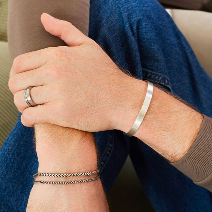 Atelier De Famille Jonc Homme Mat Ouvert Argent Massif