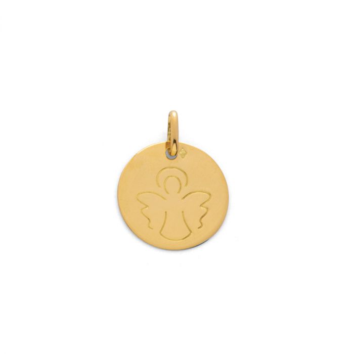 atelier de famille Médaille ange dessiné Or 18 carats chaîne Or 18 carats en option