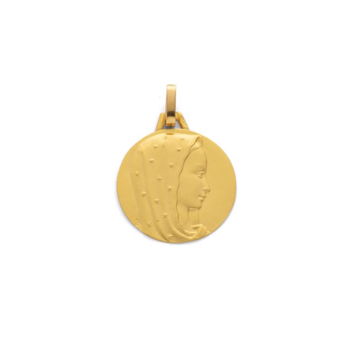atelier de famille Médaille Vierge au voile étoilé Or 18 carats chaîne Or 18 carats en option