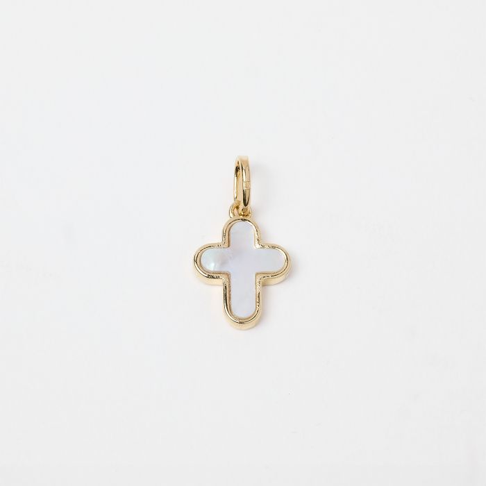 atelier de famille Pendentif croix nacre sertie Plaqué Or atelier de famille Pendentif croix nacre sertie Plaqué Or