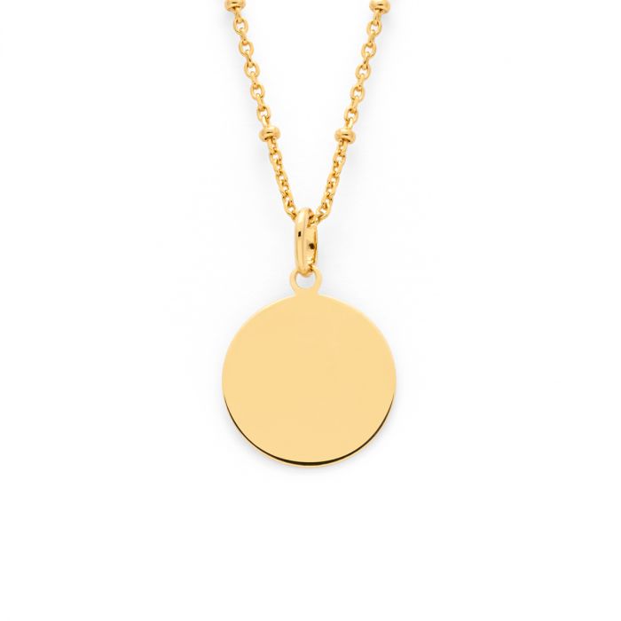 atelier de famille Pendentif médaille sur chaîne perlée plaqué Or (gravure manuelle)