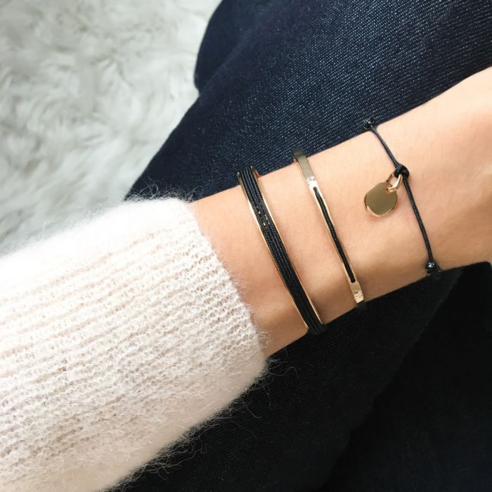 atelier de famille Trio jonc galon jonc droit et fil et mini rond bombé sur lien