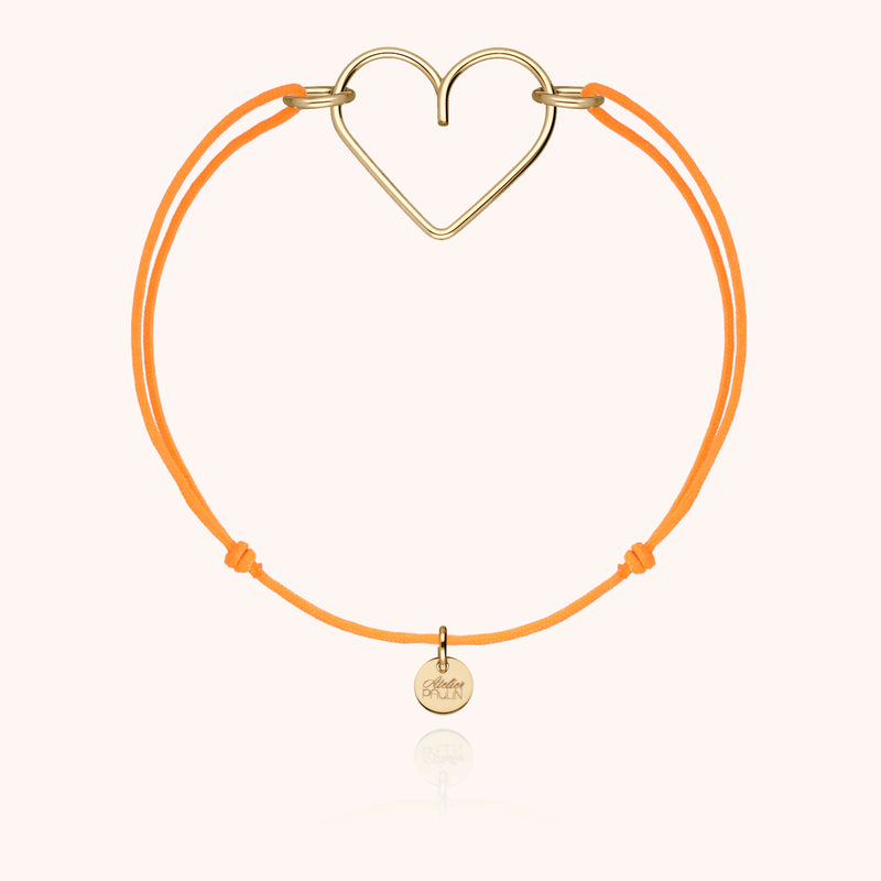 Atelier Paulin Bracelet Cordon Fluo Coeur - Or Jaune Laminé