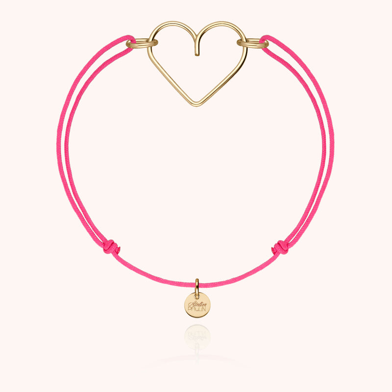 atelier paulin Bracelet Cordon Fluo Coeur - or jaune laminé