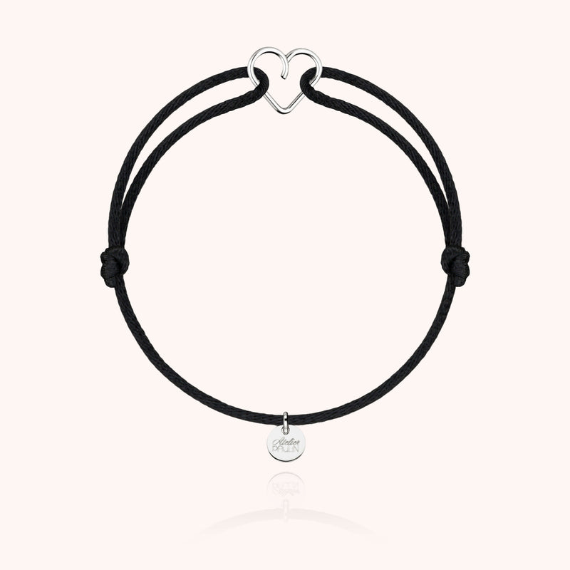 Atelier Paulin Bracelet Cordon Mini Coeur - Or Blanc 750/1000