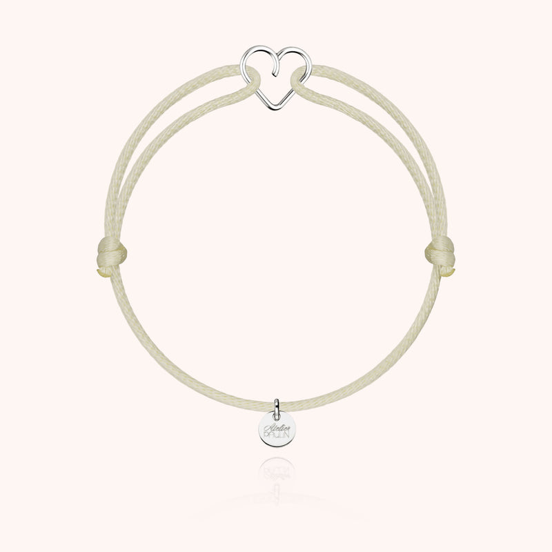 atelier paulin Bracelet Cordon Mini Coeur - or blanc 750/1000