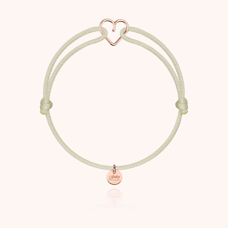 Atelier Paulin Bracelet Cordon Mini Coeur - Or Rose 750/1000
