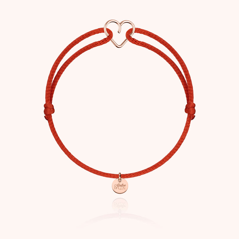 Atelier Paulin Bracelet Cordon Mini Coeur - Or Rose Laminé