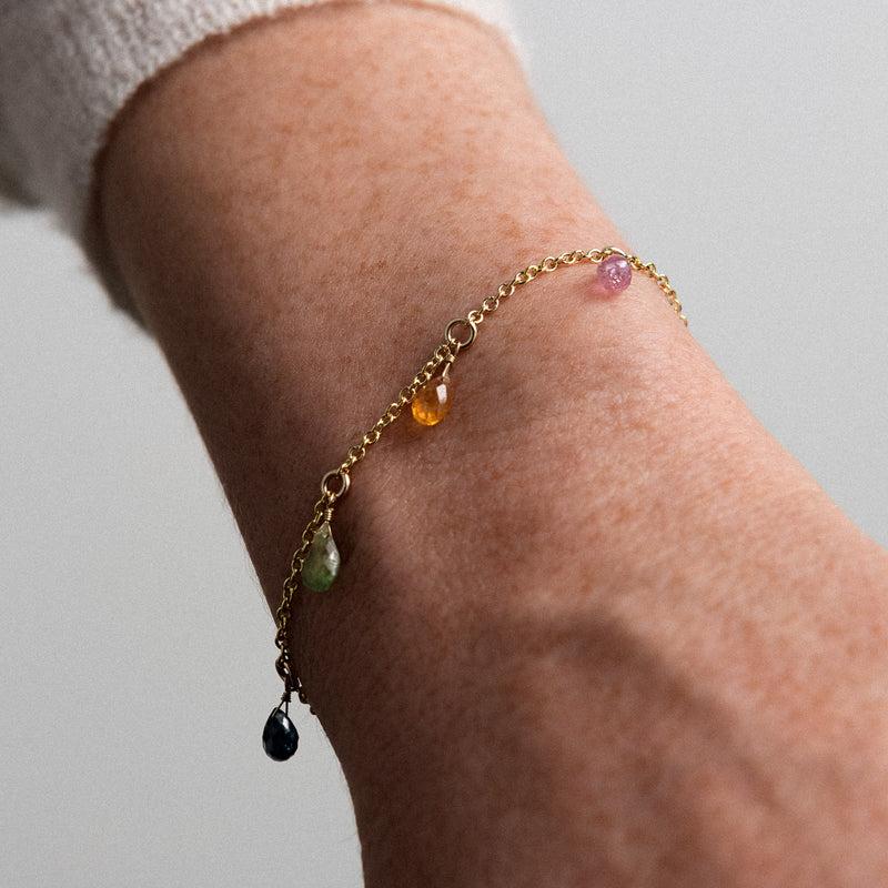 Atelier Paulin Bracelet Luna Saphirs Multicolores Rainbow Or Jaune