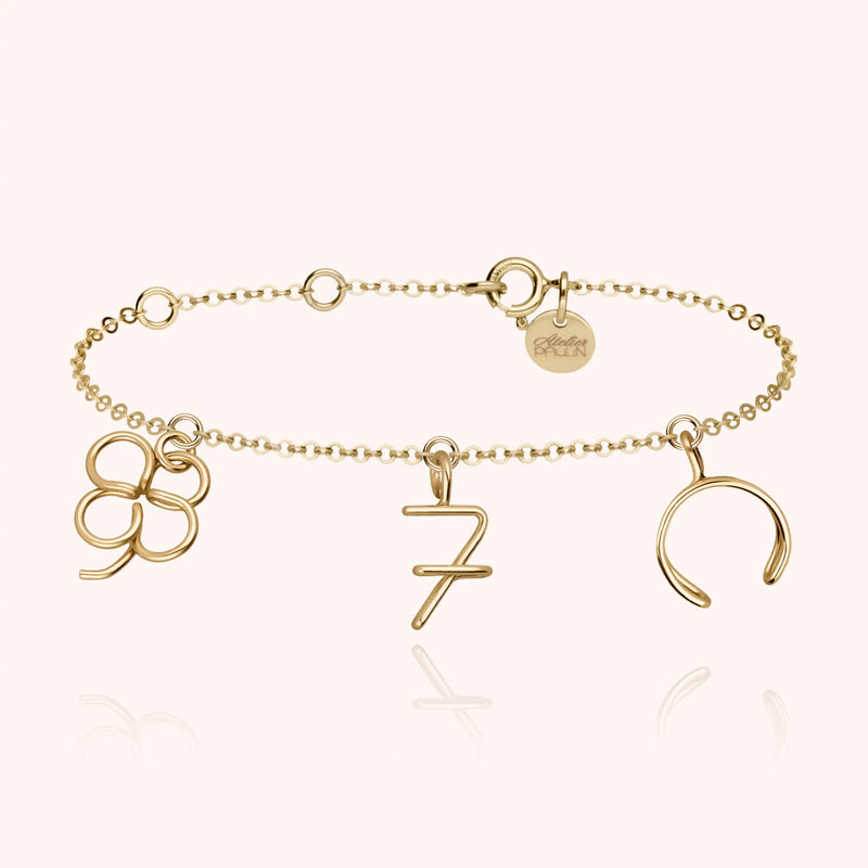 atelier paulin Bracelet Wish Me Luck - Bracelet Porte-bonheur avec Charms en Or Laminé