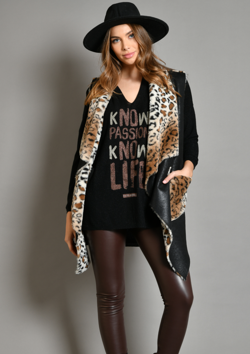 au soleil de saint tropez Gilet Chatelet réversible cuir et fourrure vegan noir